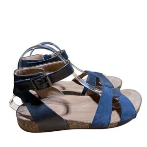 Clarks Unstructured Blue‎ Leather Suede Ankle Strap Sandals - US 8